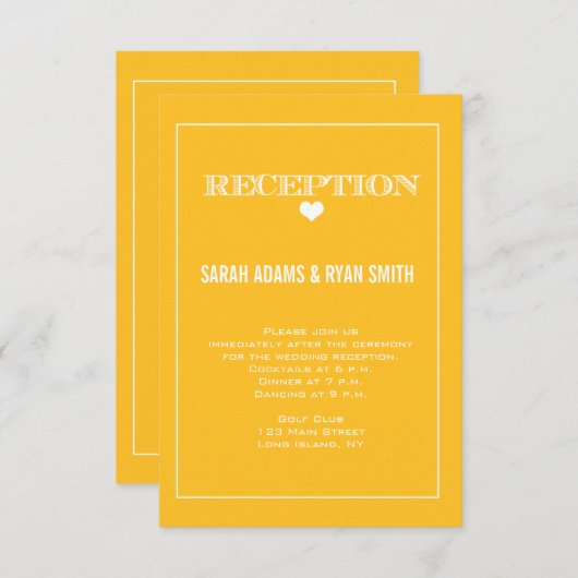 かわいいハート黄色の結婚式の招待状 招待状 (正面/裏面)