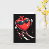 かわいいハート スノーボード スキー スキーヤー バレンタインの日 カード (黄色い花)