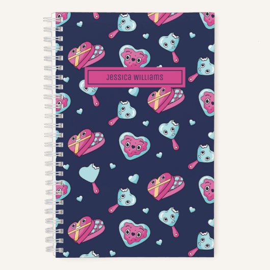 かわいいハート チョコレートクッキー柄 スイートデザート ノートブック (正面)