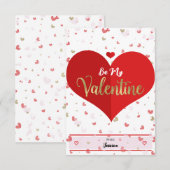 かわいいハート ピンク 赤 ゴールド デジタルバレンタインデー 招待状 (正面/裏面)