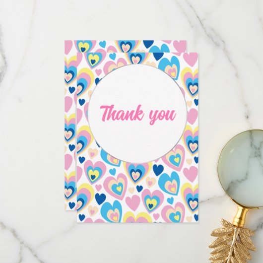 かわいいハート。フラットな感謝カード サンキューカード (正面/裏面インサイチュ)