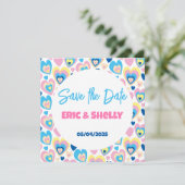 かわいいハート。フラットな感謝カード 招待状 (スタンド正面)