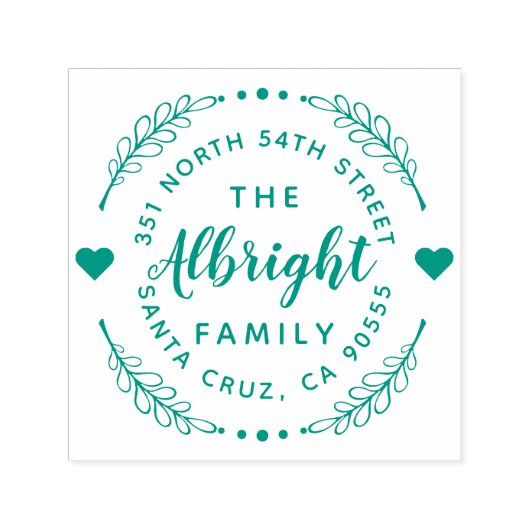 かわいいハート&リースファミリーネーム差出人住所 セルフインキングスタンプ (デザイン)