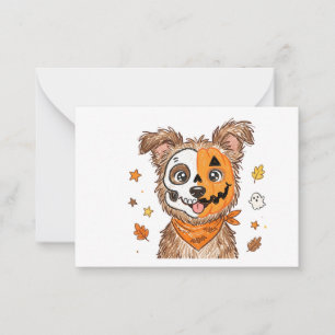 かわいいハーフスケルトンハーフパンプキンドッグのハロウィン ノートカード