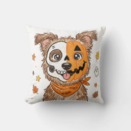 かわいいハーフスケルトンハーフパンプキンドッグハロウィン クッション
