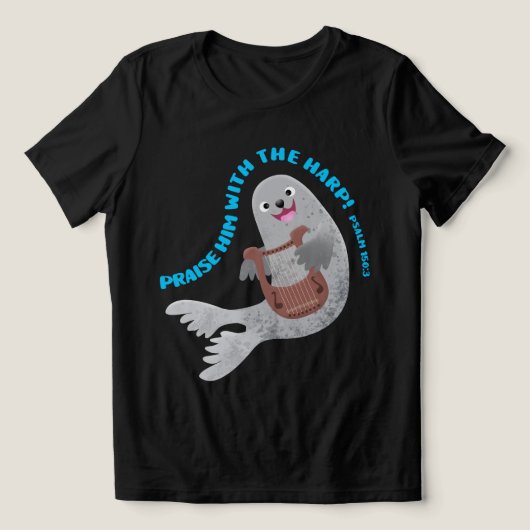 かわいいハープアザラシの聖書の詩篇 トライブレンドＴシャツ (デザイン正面)
