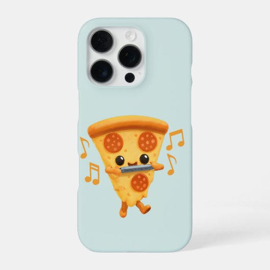 かわいいハーモニカ演奏するピザスライス iPhoneケース (裏面)