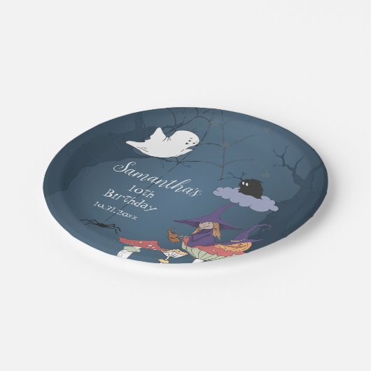 かわいいバイオレットウィッチハロウィーン誕生日パーティー ペーパープレート (アングル)