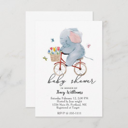 かわいいバイクライディングゾウ 招待状 (正面/裏面)