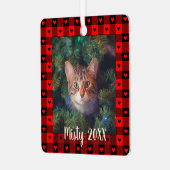 かわいいバイソン柄のハート カスタム猫 ペット クリスマス メタルオーナメント (正面左)