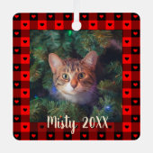 かわいいバイソン柄のハート カスタム猫 ペット クリスマス メタルオーナメント (正面)