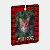 かわいいバイソン柄のハート カスタム猫 ペット クリスマス メタルオーナメント (正面右)