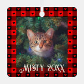 かわいいバイソン柄のハート カスタム猫 ペット クリスマス メタルオーナメント (正面)