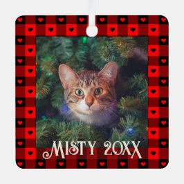 かわいいバイソン柄のハート カスタム猫 ペット クリスマス メタルオーナメント