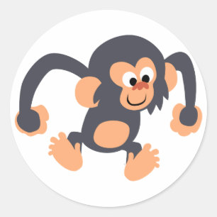 かわいいバウンシーなチンパンジーのステッカー ラウンドシール