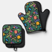 かわいいバグおもしろいフローラガーリー春夏のパターン 鍋つかみ&鍋敷きセット (正面/裏面)