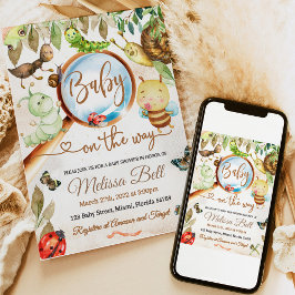 かわいいバグ&キャタピラーベビーシャワー 招待状