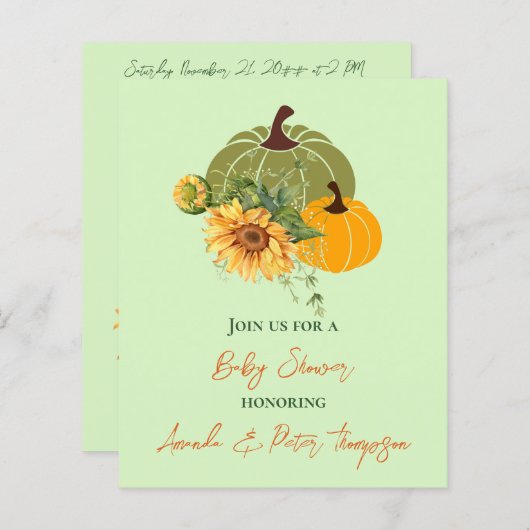 かわいいバジェットカボチャひまわり黄色の赤ちゃんシャワー (正面/裏面)