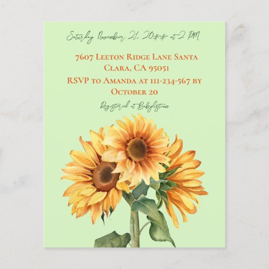 かわいいバジェットカボチャひまわり黄色の赤ちゃんシャワー (裏面)