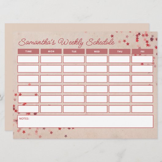 かわいいバジェットガーリーピンクスターズ週間クラススケジュール (正面/裏面)