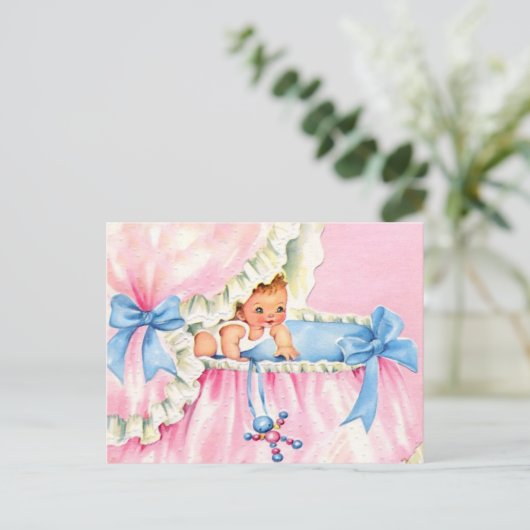 かわいいバジェット赤ちゃんシャワー招待状 インビテーションポストカード (スタンド正面)