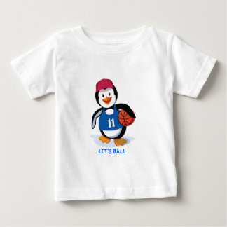 かわいいバスケットボールのペンギン ベビーTシャツ