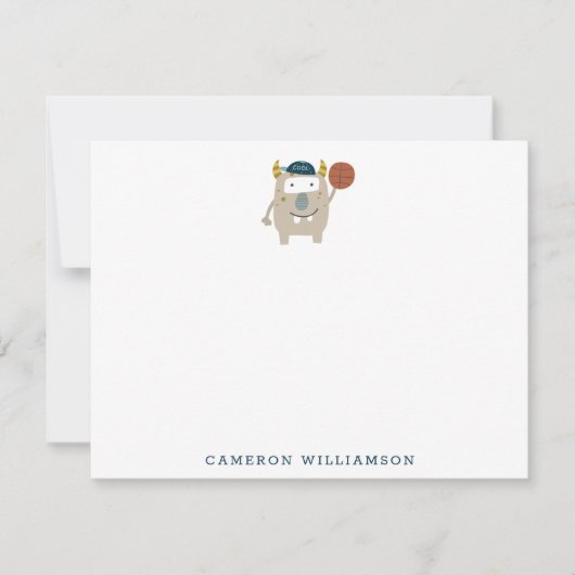 かわいいバスケットボールモンスターパーソナライズされた文房具 サンキューカード (正面)