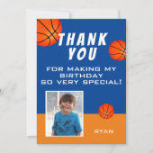 かわいいバスケットボール子供の誕生日写真 サンキューカード (正面)