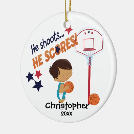 かわいいバスケットボール選手のスポーツのクリスマスのオーナメント セラミックオーナメント (左)