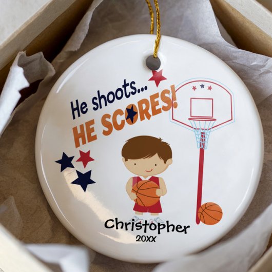 かわいいバスケットボール選手スポーツクリスマスオーナメント セラミックオーナメント