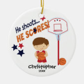 かわいいバスケットボール選手スポーツクリスマスオーナメント セラミックオーナメント (正面)