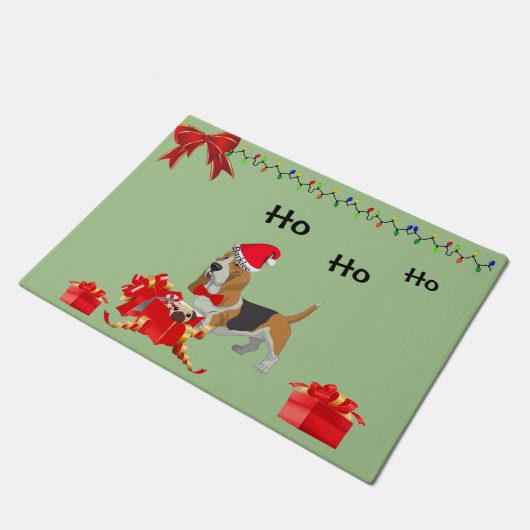 かわいいバスセットハウンドクリスマスウェルカムマット ドアマット (アングル)