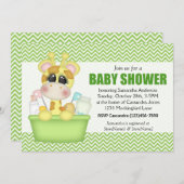 かわいいバスタイムキリン赤ちゃんシャワー 招待状 (正面/裏面)