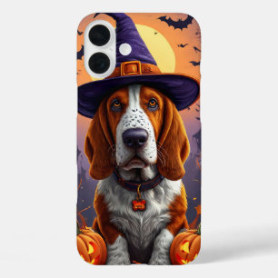 かわいいバセットハウンドのハロウィン魔女パピーデザイン iPhone 16 PLUSケース