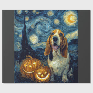 かわいいバセットハウンドの犬のハロウィン ジャックオーランタン ポンプキン ラッピングペーパー