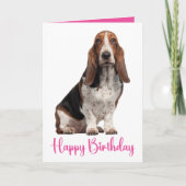 かわいいバセットハウンドの誕生日 ピンクの犬のママ カード (正面)