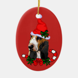 かわいいバセットハウンドクリスマス セラミックオーナメント