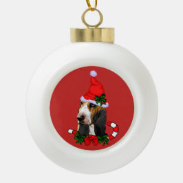 かわいいバセットハウンドクリスマス セラミックボールオーナメント