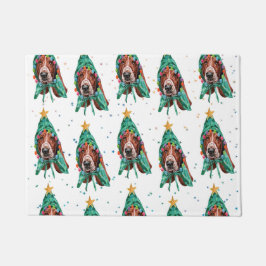 かわいいバセットハウンドドッグパターンクリスマス ドアマット