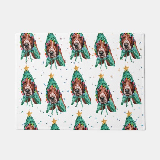 かわいいバセットハウンドドッグパターンクリスマス ドアマット (正面)