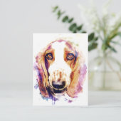 かわいいバセットハウンドドッグ顔水彩色 ポストカード (スタンド正面)