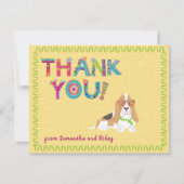 かわいいバセット・ハウンド・ドッグ・カラフルフローラ サンキューカード (正面)