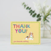 かわいいバセット・ハウンド・ドッグ・カラフルフローラ サンキューカード (スタンド正面)