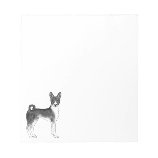 かわいいバセンジー犬の黒と白のイラスト ノートパッド (正面)
