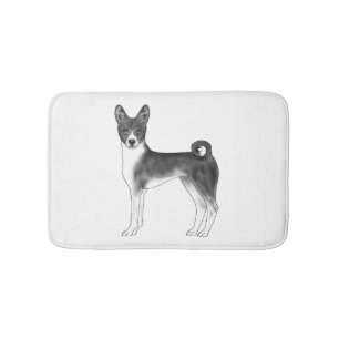 かわいいバセンジー犬の黒と白のイラスト バスマット
