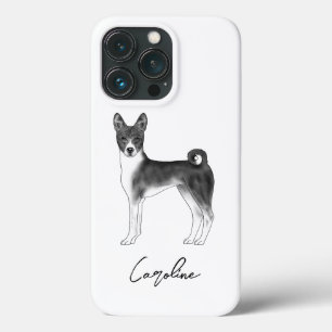 かわいいバセンジー犬 ブラック&ホワイト + 名前入れカスタム iPhone 13 PROケース