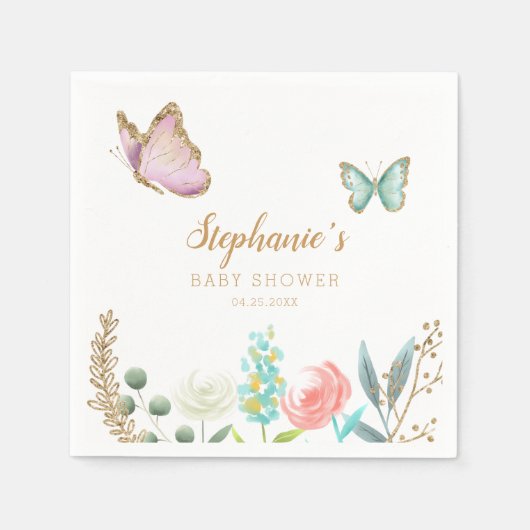 かわいいバタフライガーデン赤ちゃんシャワー スタンダードカクテルナプキン (正面)
