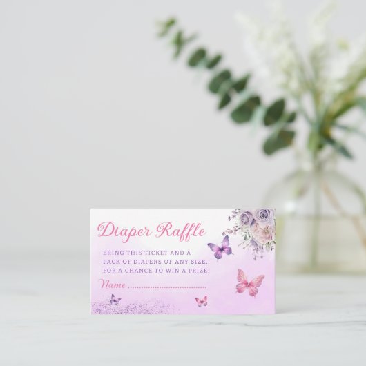 かわいいバタフライベビーシャワーおむつラッフルチケット エンクロージャーカード (スタンド正面)