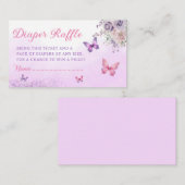 かわいいバタフライベビーシャワーおむつラッフルチケット エンクロージャーカード (正面/裏面)