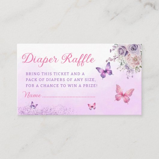 かわいいバタフライベビーシャワーおむつラッフルチケット エンクロージャーカード (正面)